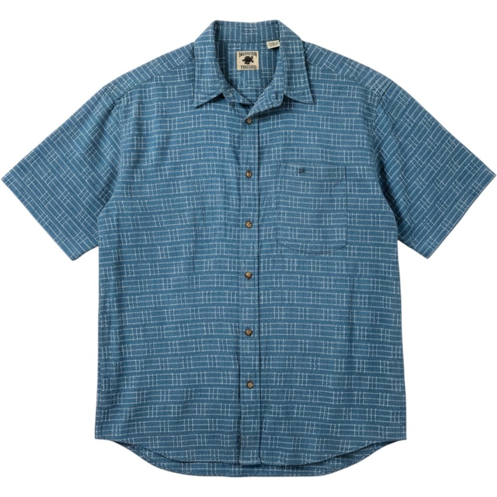 Madison Trader Mens Plaid Button Up Shirt Blue Large Short Sleeve Cotton